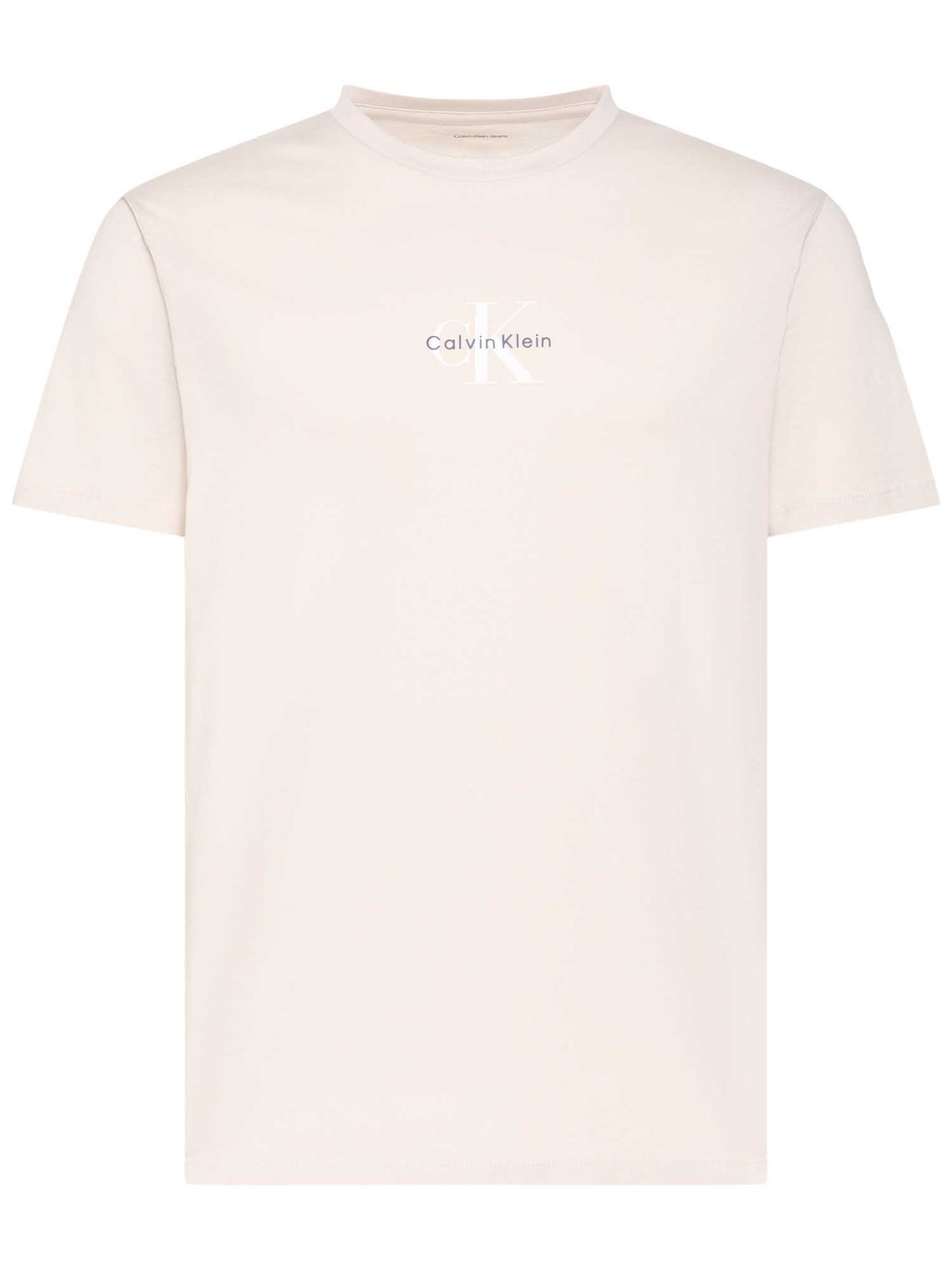 T-shirt beige Calvin Klein Jeans monologo da uomo con girocollo