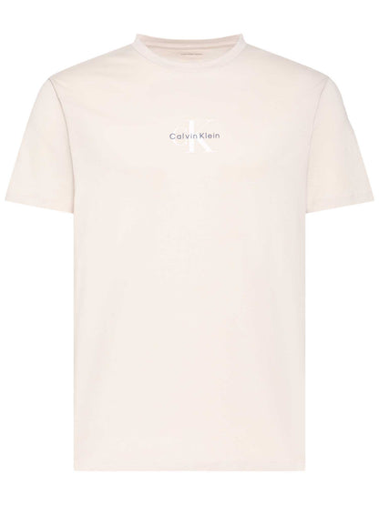 T-shirt beige Calvin Klein Jeans monologo da uomo con girocollo