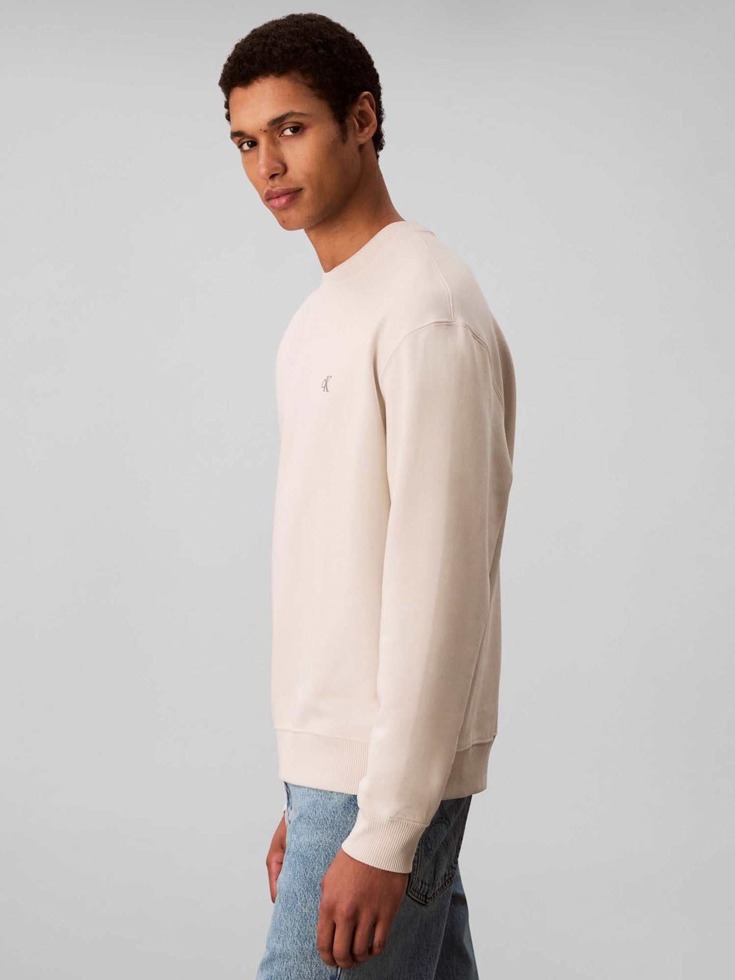 FELPA GIROCOLLO CON MONOGRAMMA DA UOMO PANNA