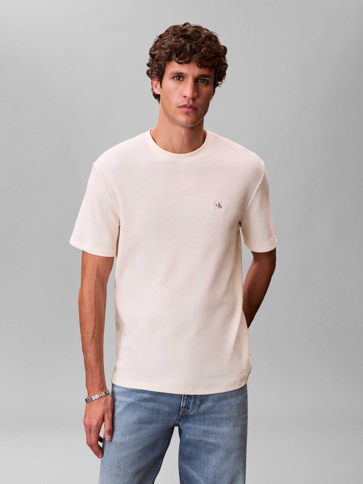 T-shirt a maniche corte panna Calvin Klein Jeans da uomo
