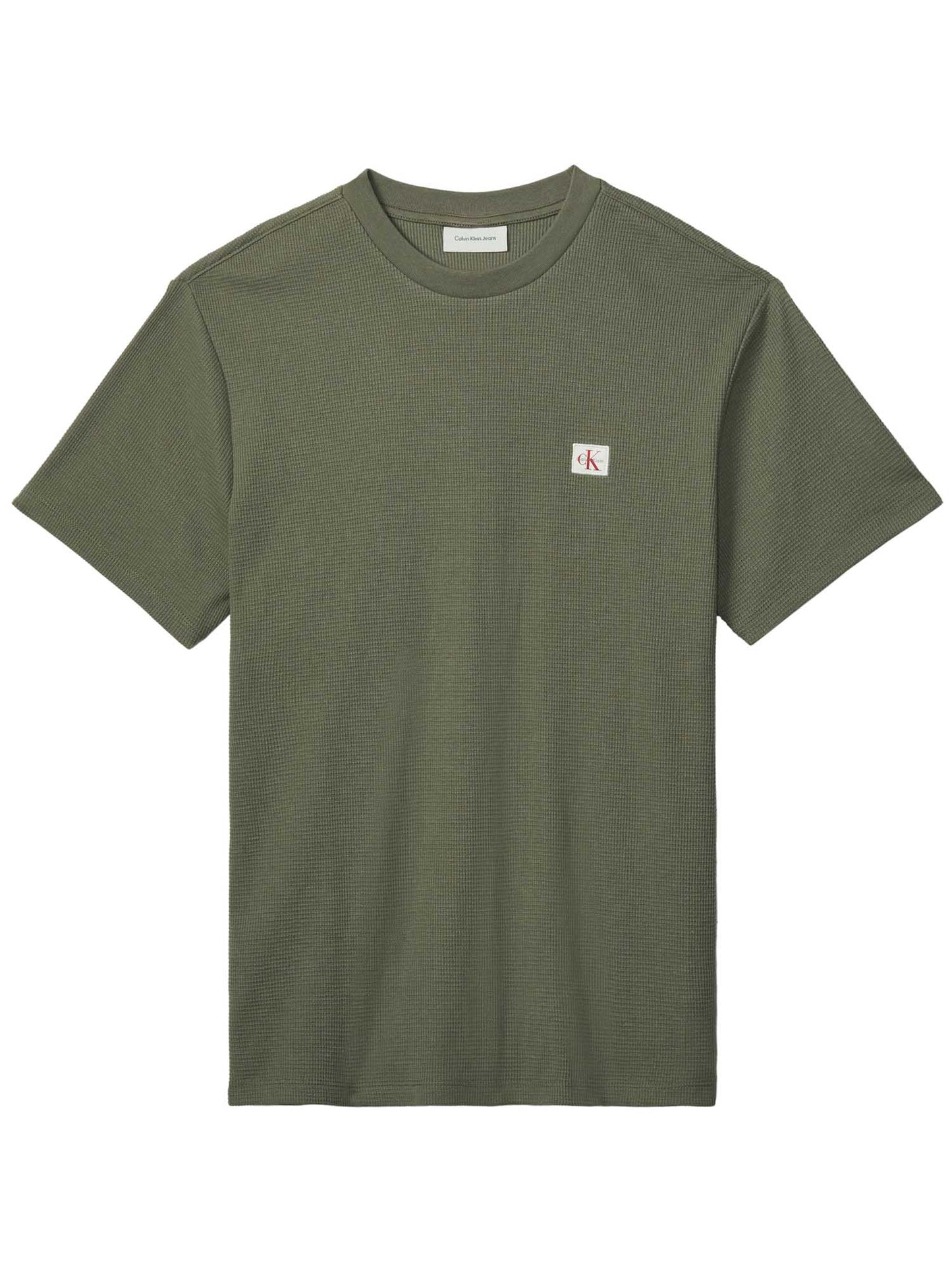 T-shirt verde Calvin Klein Jeans con badge a nido d'ape da uomo