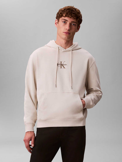 Felpa beige Calvin Klein Monogram con cappuccio da uomo