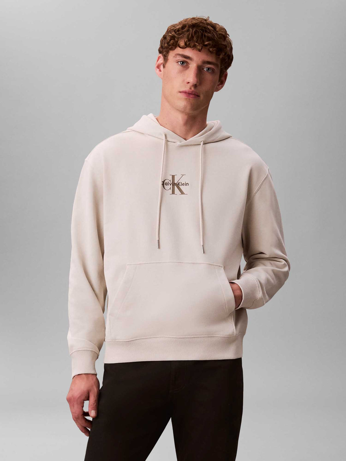 Ck 350TERRY monogram felpa da uomo beige