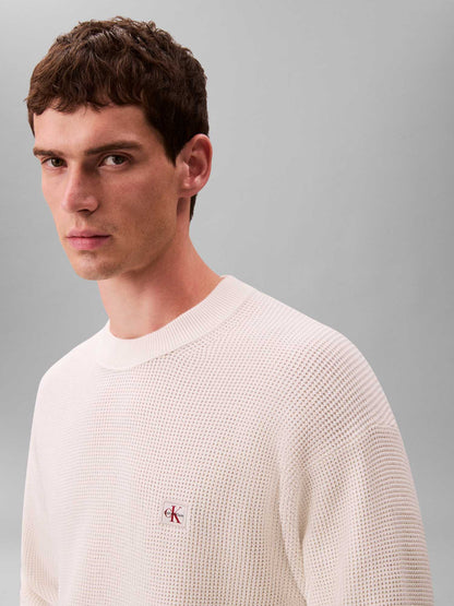 Ck cotton waffle crw maglia da uomo bianco