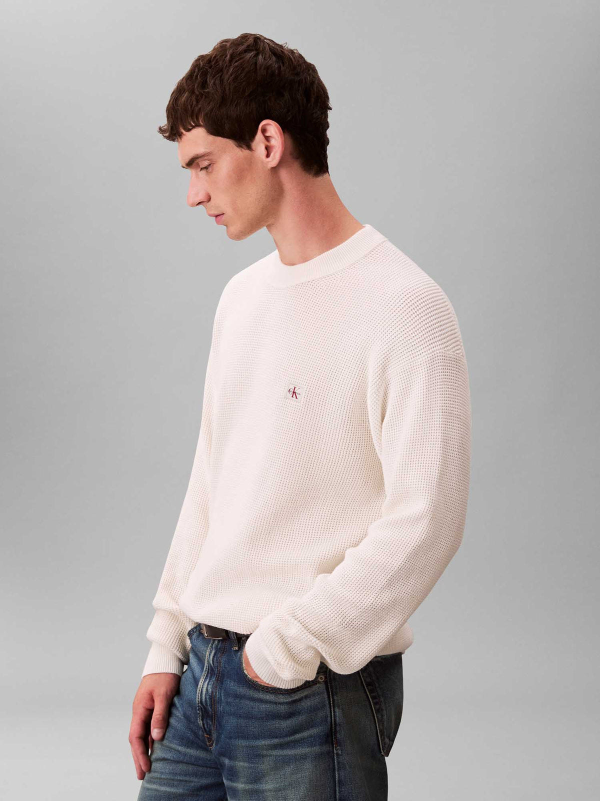 Ck cotton waffle crw maglia da uomo bianco