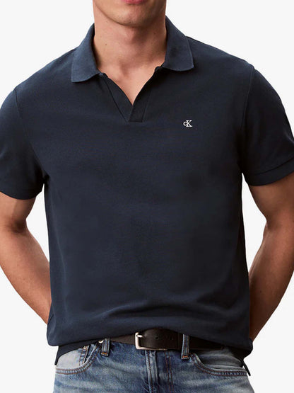 Calvin Klein Polo da uomo in cotone blu con colletto aperto