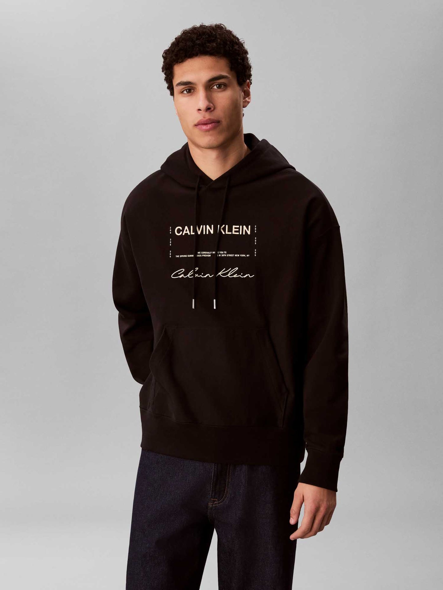 Felpa nera Calvin Klein Premium Terry da uomo con cappuccio