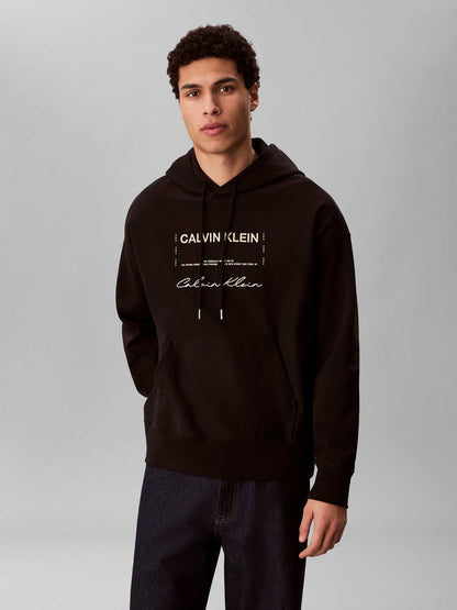 Felpa nera Calvin Klein Premium Terry da uomo con cappuccio