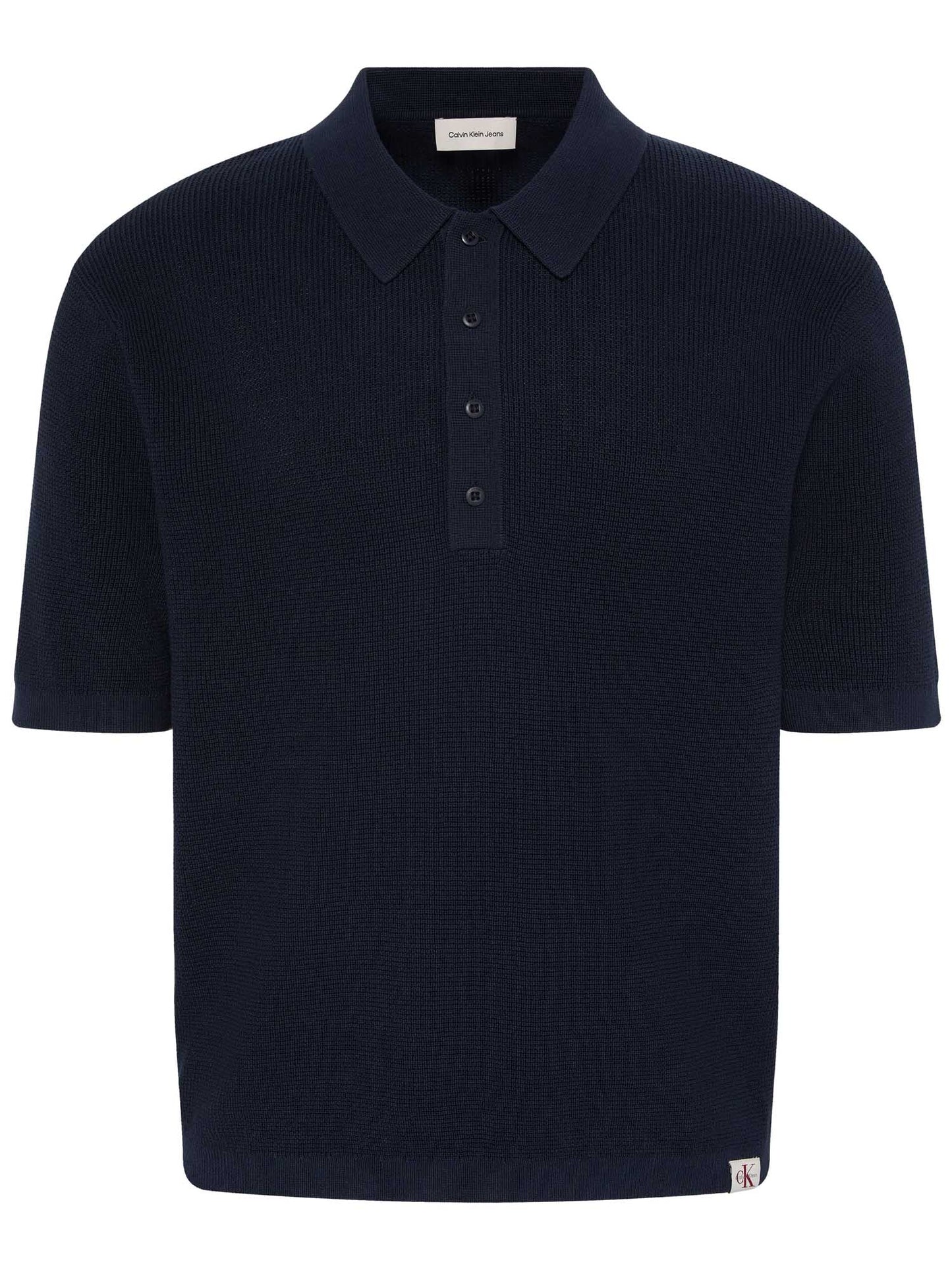 Polo blu in cotone a fantasia a losanghe da uomo Calvin Klein