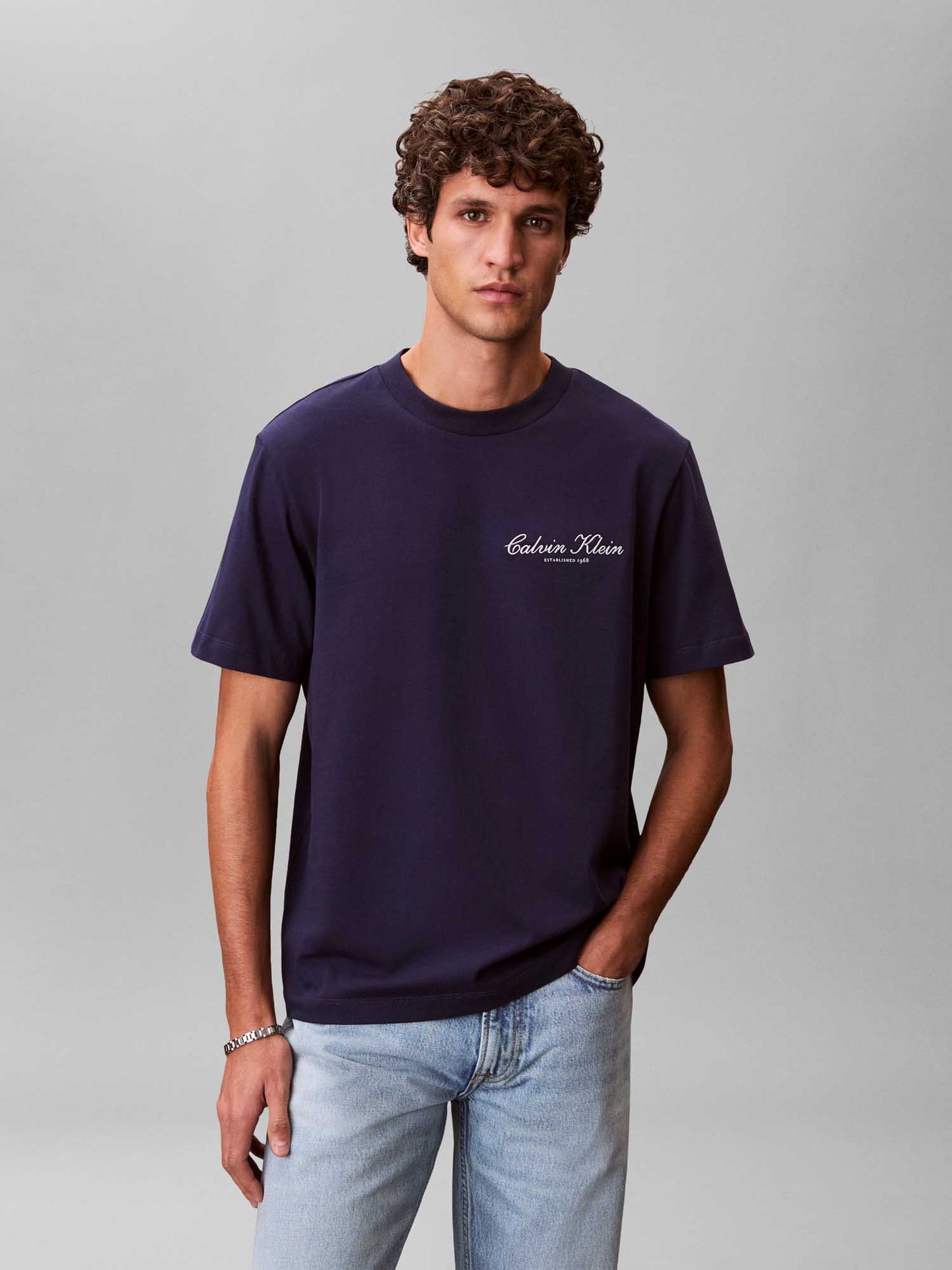 T-shirt blu Calvin Klein Jeans da uomo con logo ricamato