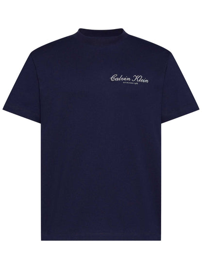 T-shirt blu Calvin Klein Jeans da uomo con logo ricamato