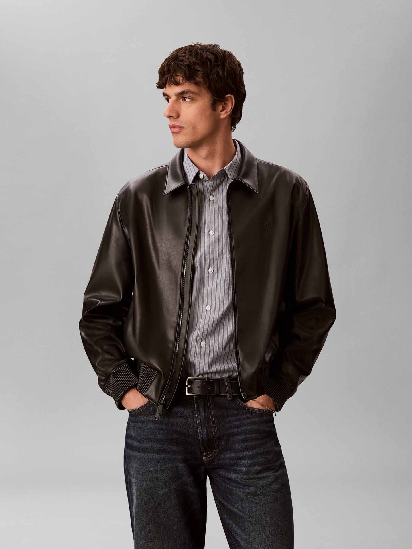 Calvin Klein Ck Faux Leather Bomb, giubbotto da uomo nero