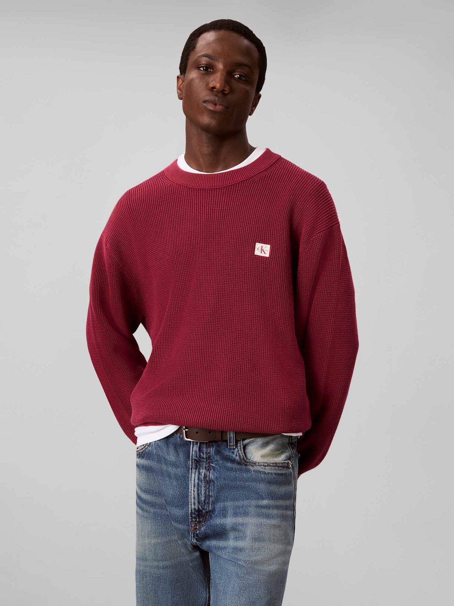 Calvin Klein Ck Classic Waffle, maglia da uomo bordeaux