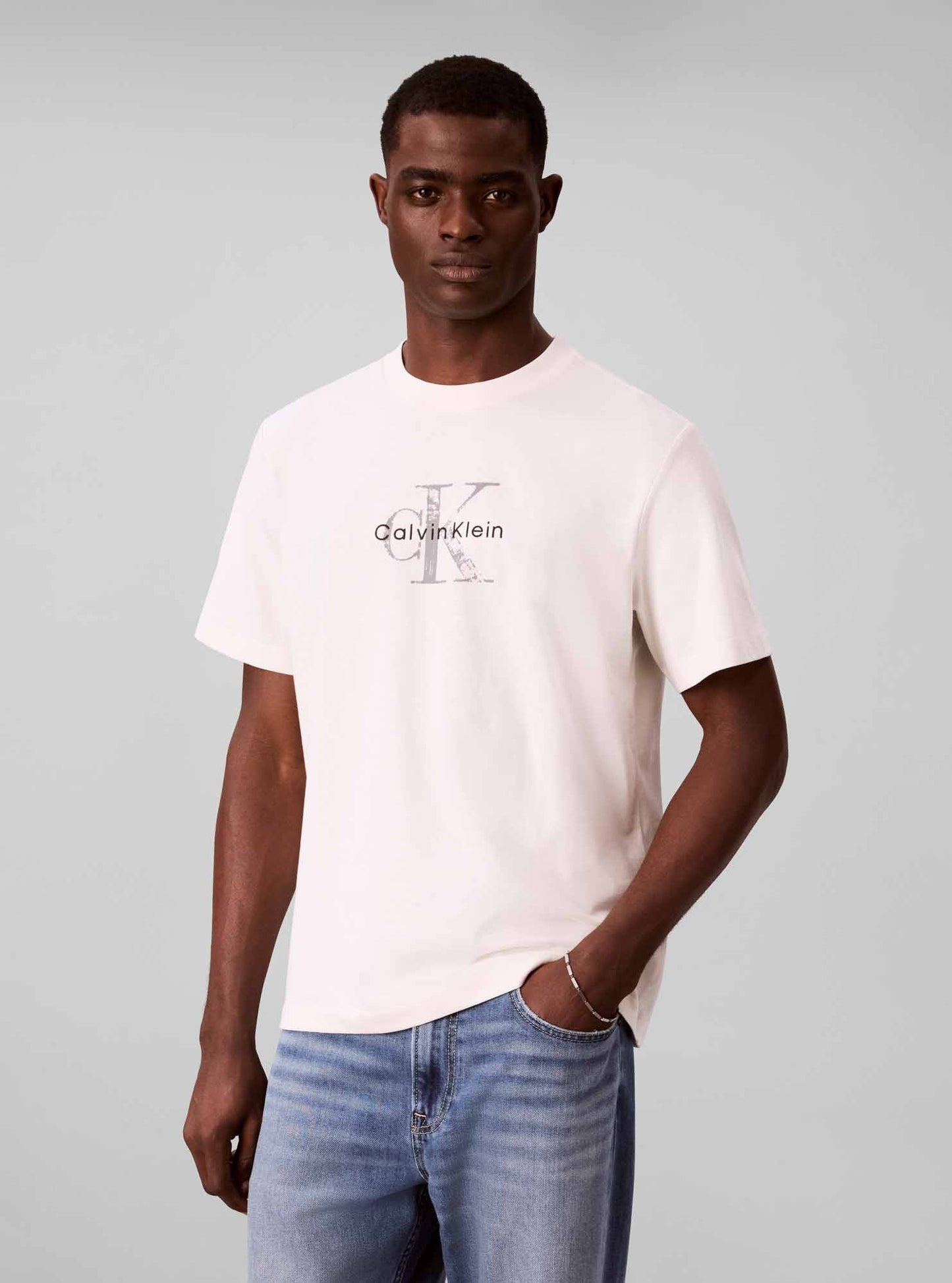 Calvin Klein CK 20'S Distressed, t-shirt maniche corte da uomo panna