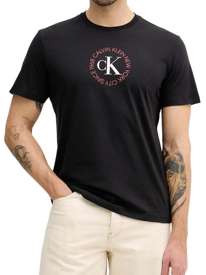 T-shirt nera da uomo Calvin Klein Jeans con stampa circolare