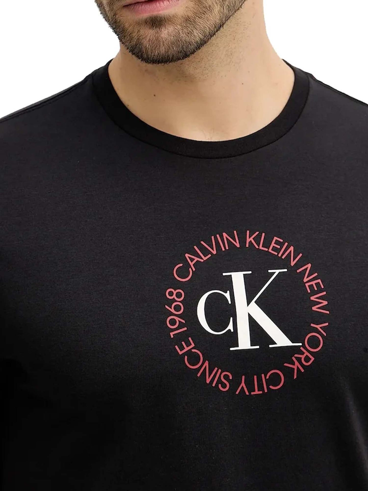 T-shirt nera da uomo Calvin Klein Jeans con stampa circolare