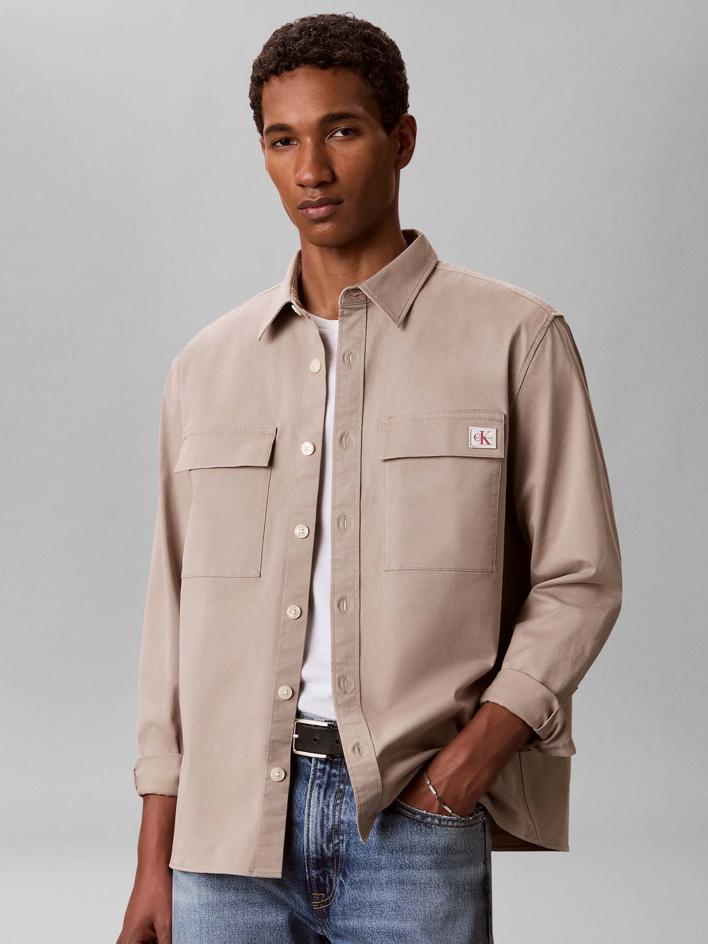 Calvin Klein Comfort Overshirt, camicia da uomo kaki