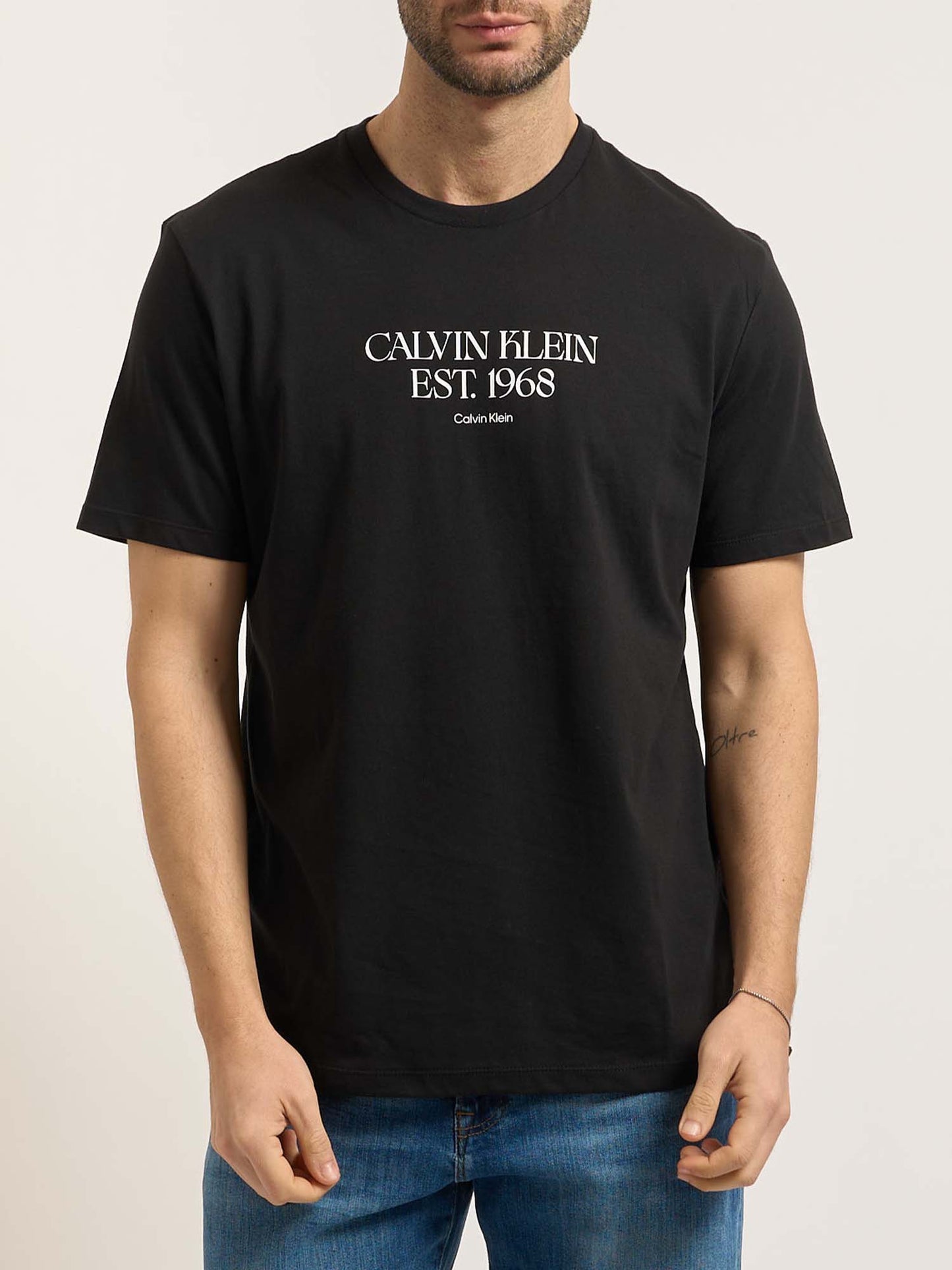 T-shirt nera da uomo Calvin Klein Jeans 30S Wholesale in cotone