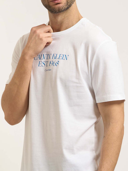 T-shirt bianca Calvin Klein in cotone da uomo con girocollo