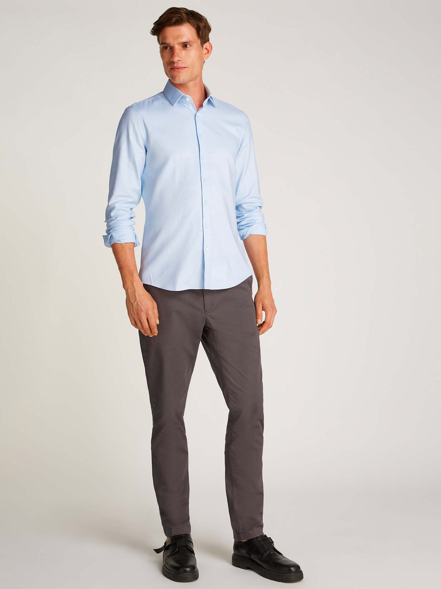 CAMICIA MICRO FANTASIA NO IRON CALVIN KLEIN UOMO CELESTE