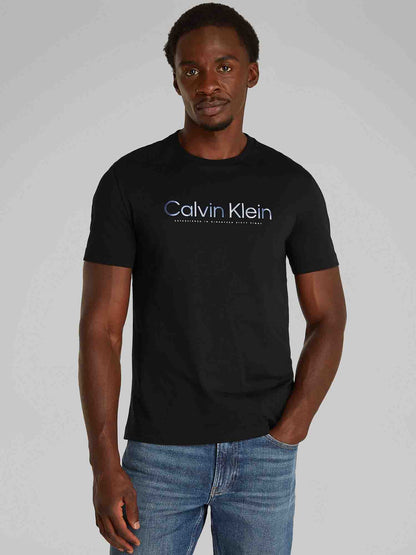 T-SHIRT SATIN BONDED LOGO CALVIN KLEIN JEANS UOMO NERO