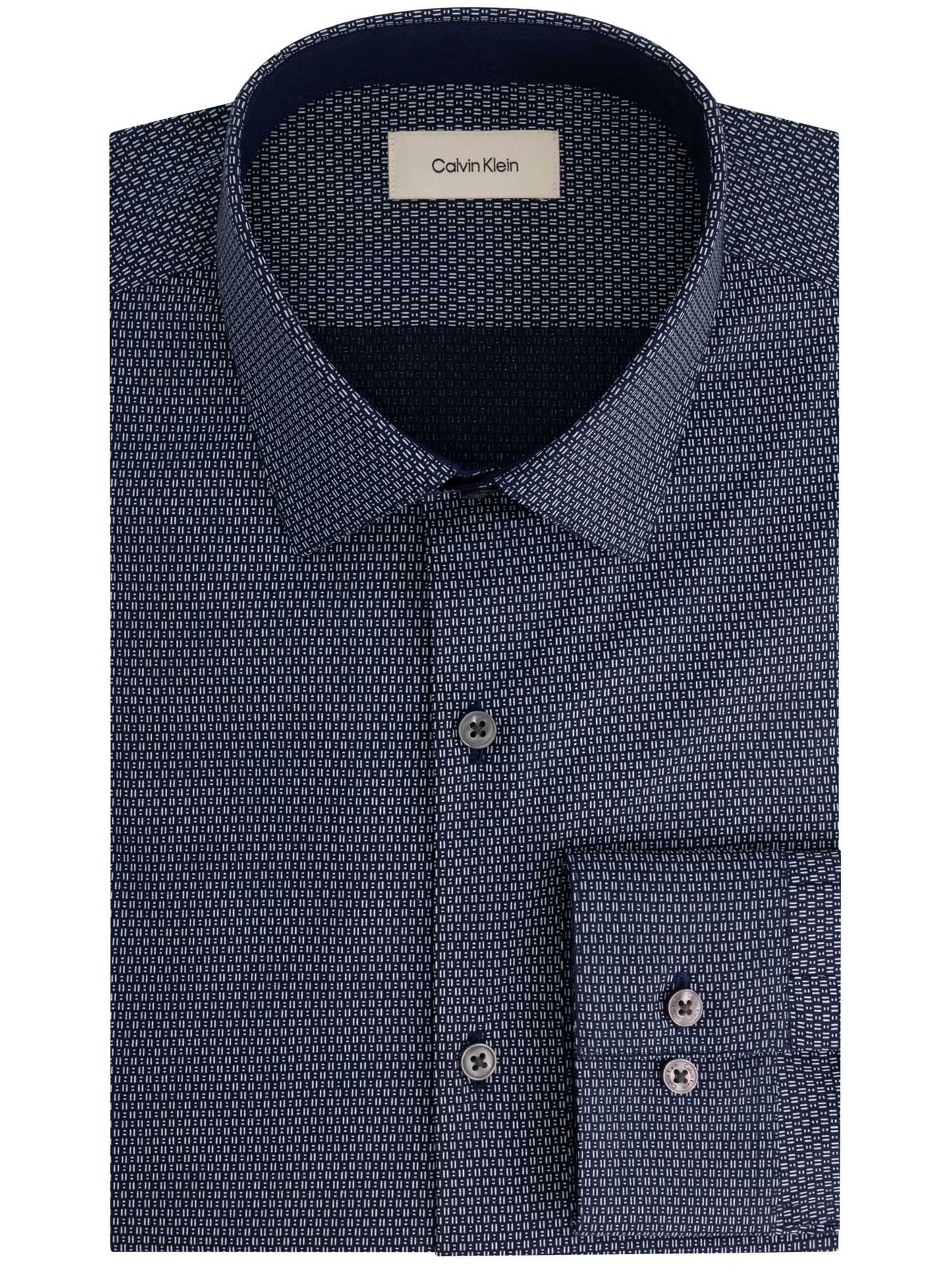 Camicia slim fit Calvin Klein da uomo blu con microstampa e collo francese