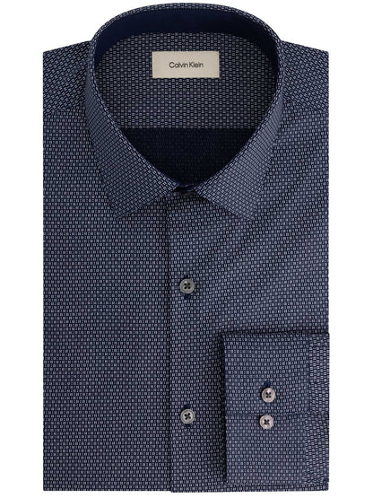 Camicia slim fit Calvin Klein da uomo blu con microstampa e collo francese