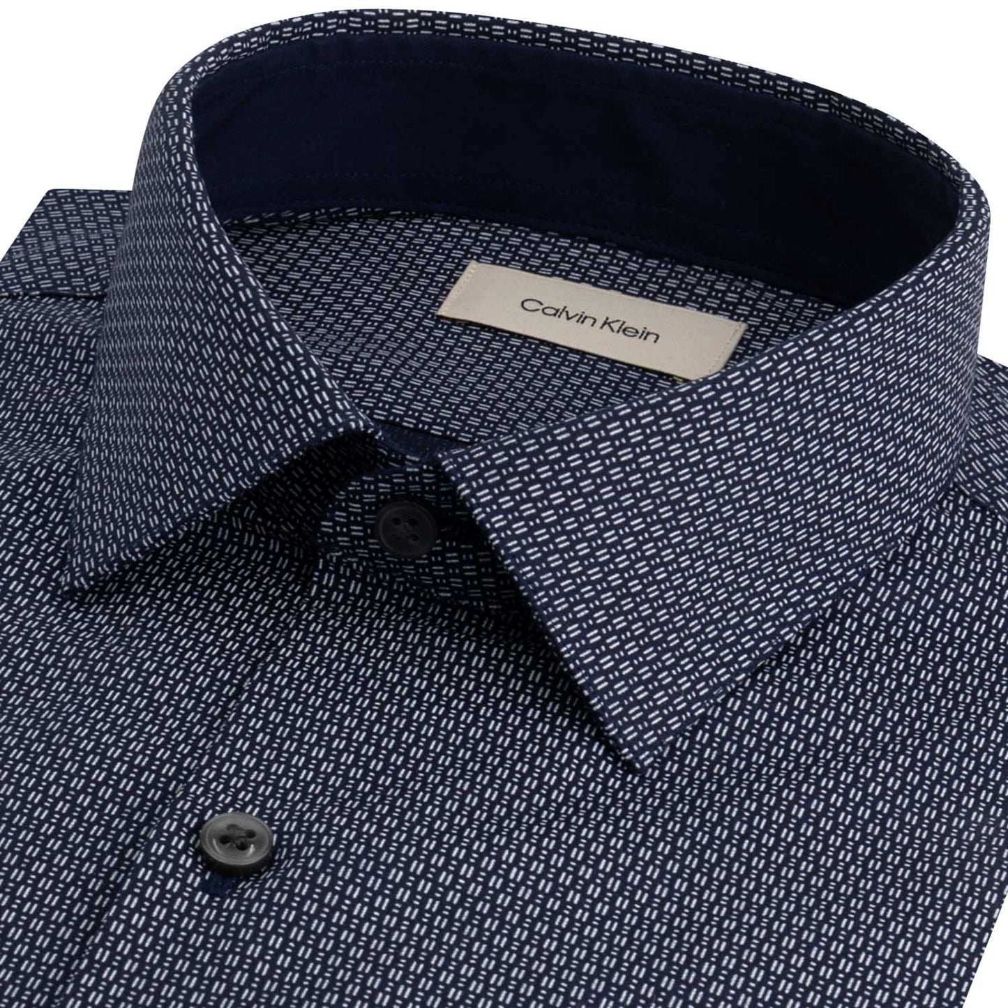 Camicia slim fit Calvin Klein da uomo blu con microstampa e collo francese
