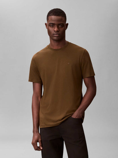 Calvin Klein t-shirt verde in cotone pima da uomo con logo ricamato