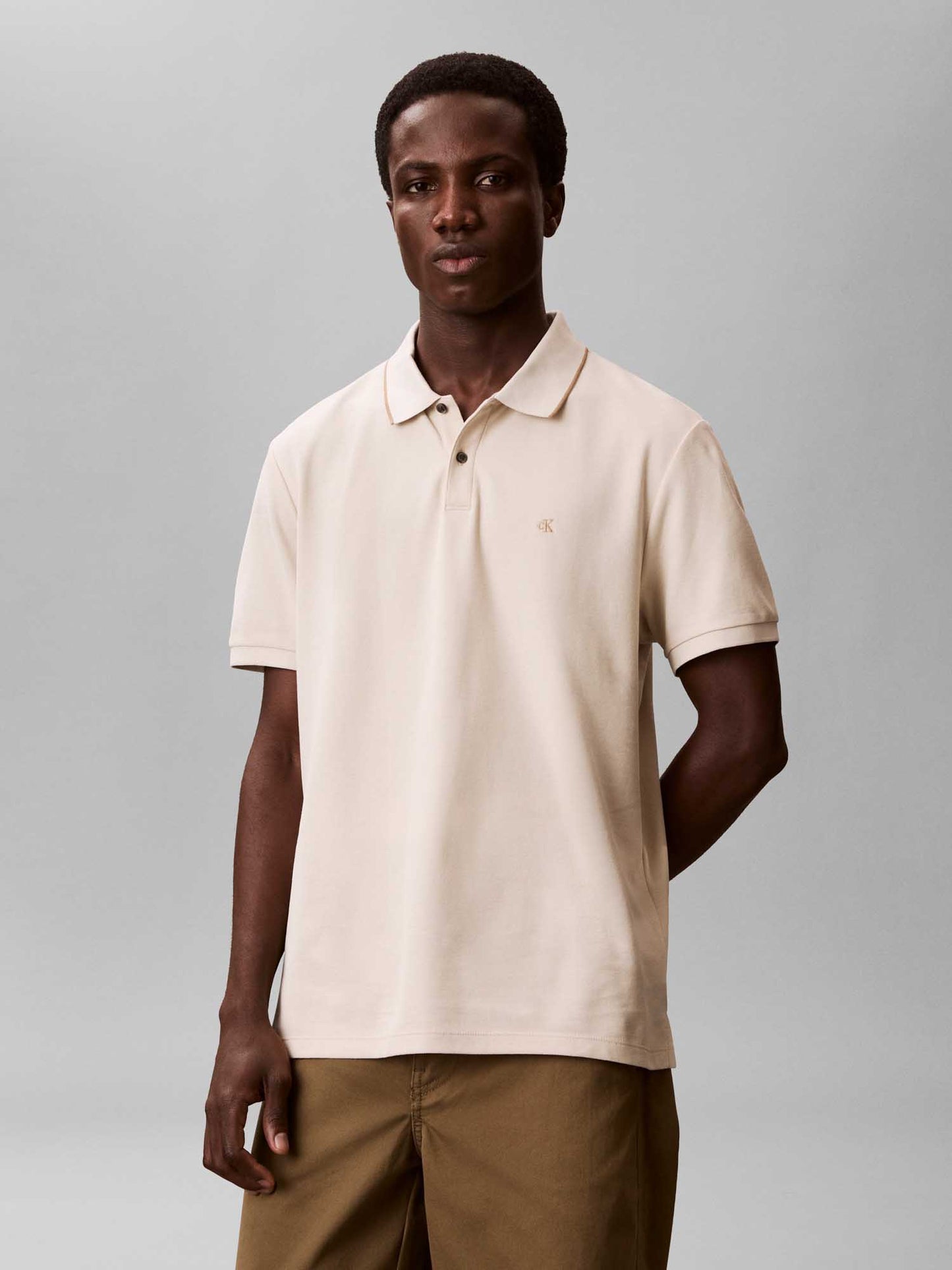 Polo da uomo Calvin Klein Refined Pique color beige