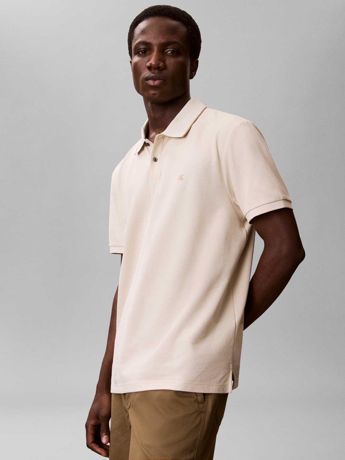 Polo da uomo Calvin Klein Refined Pique color beige