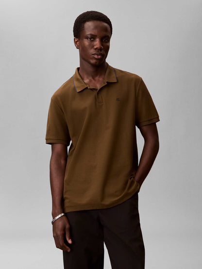 Polo verde da uomo Calvin Klein in cotone piqué refined