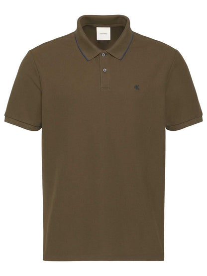 Polo verde da uomo Calvin Klein in cotone piqué refined