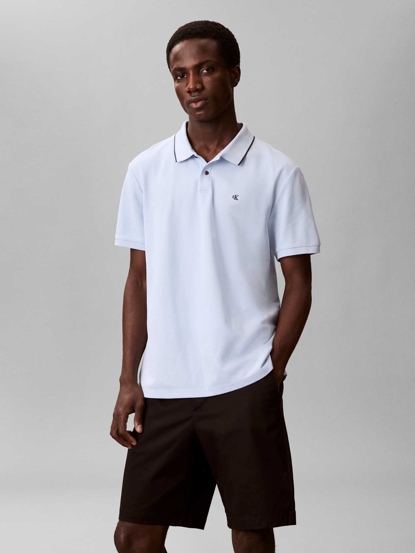 Polo celeste Calvin Klein Refined Pique da uomo