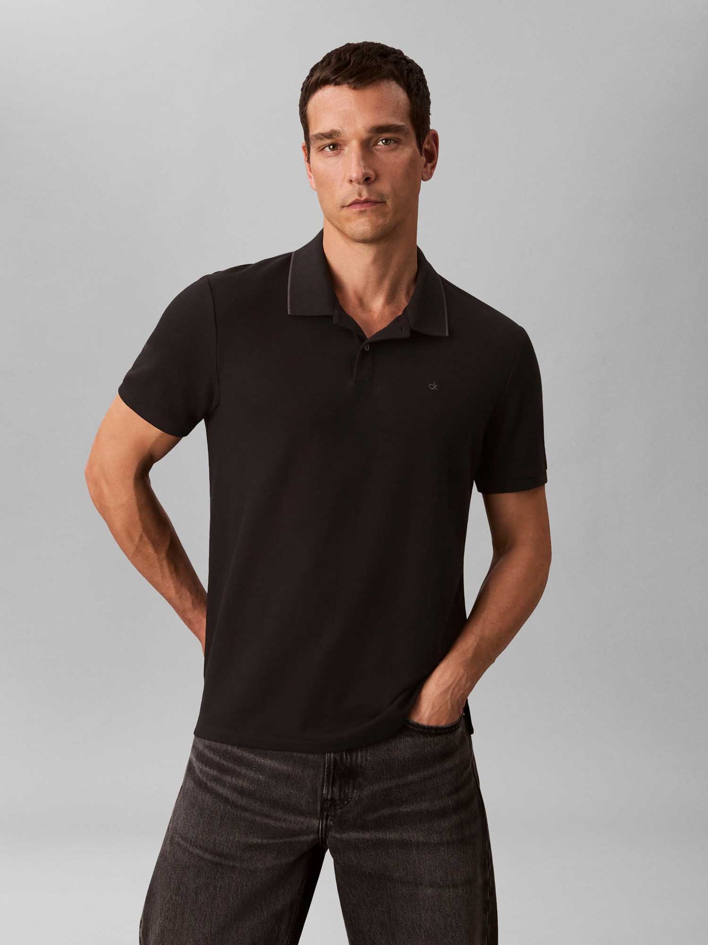 Polo nera Calvin Klein Refined Pique da uomo
