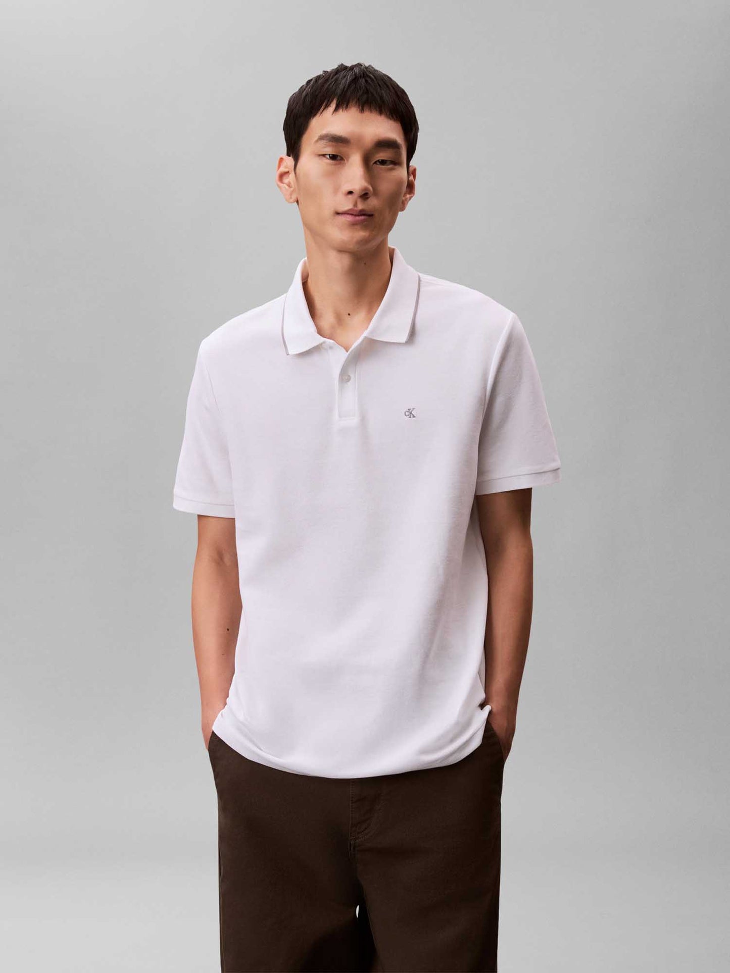 Polo bianca Calvin Klein refined pique da uomo elegante e casual