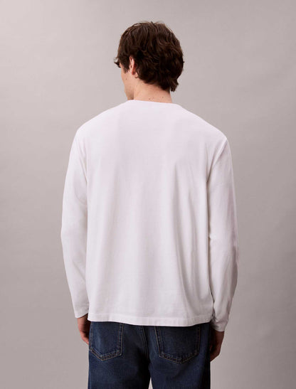 Calvin Klein Jeans, t-shirt a manica lunga da uomo bianca con logo