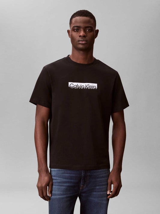 T-SHIRT NERA CALVIN KLEIN BASIC CON LOGO STAMPATO DA UOMO