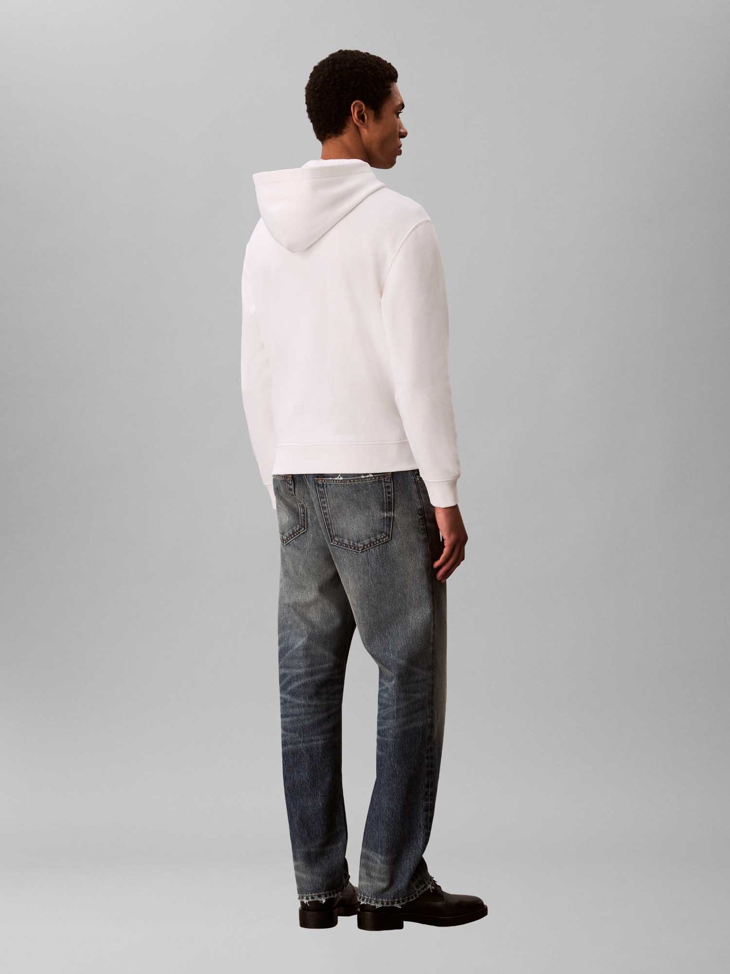 Felpa con cappuccio da uomo Calvin Klein bianca in cotone