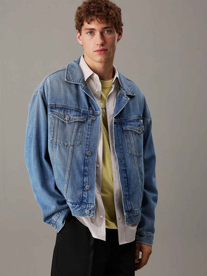 GIUBBINO IN DENIM OVER CALVIN KLEIN JENAS DA UOMO BLU MEDIO