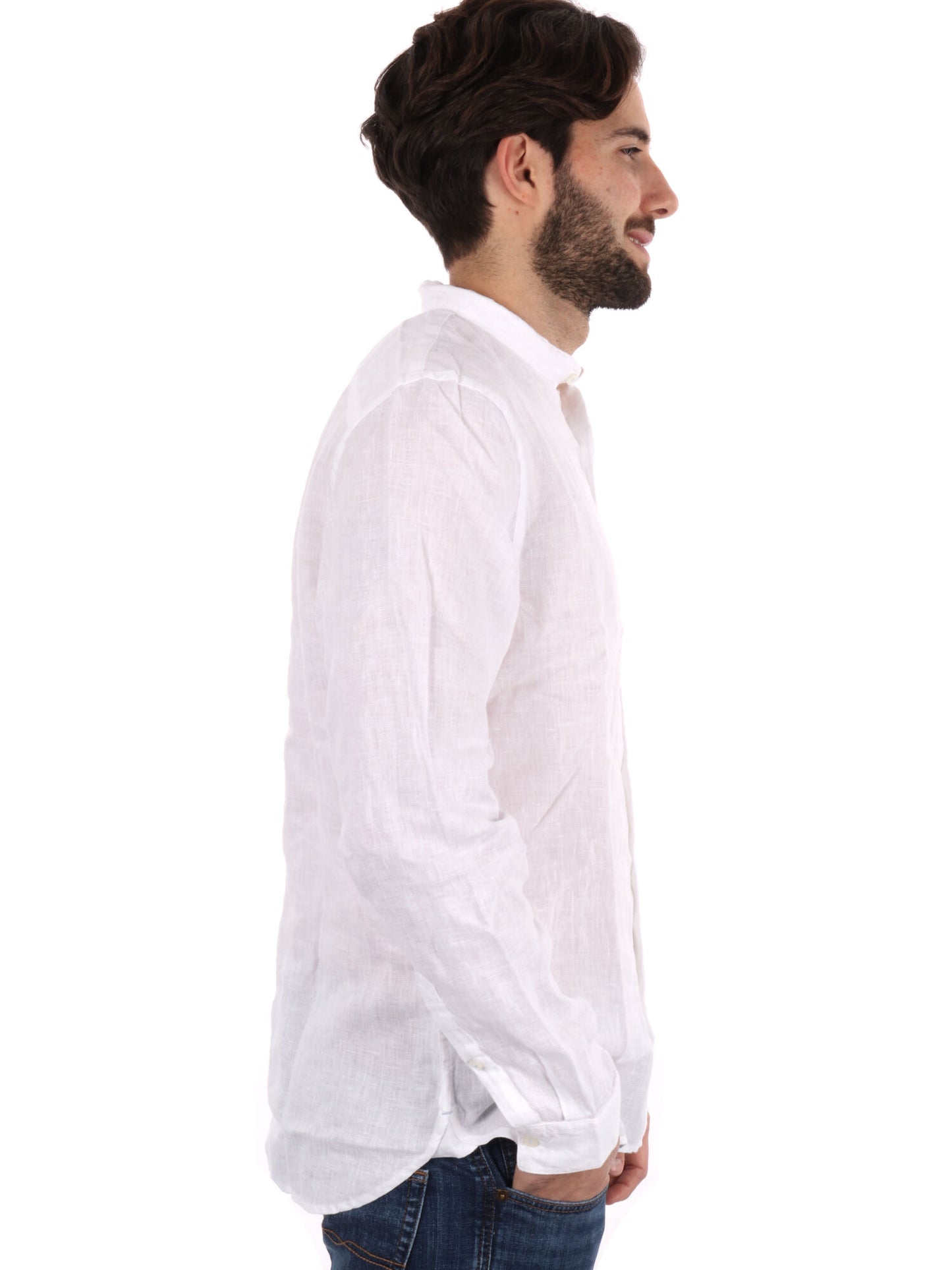 Camicia da uomo Timberland in lino bianca con colletto alla coreana