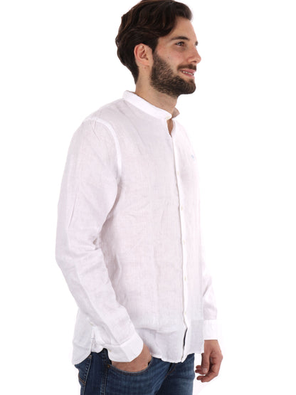 Camicia da uomo Timberland in lino bianca con colletto alla coreana