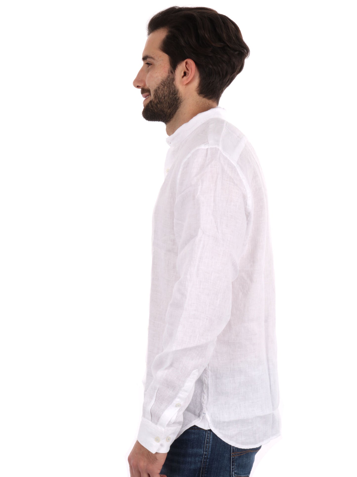 Camicia da uomo Timberland in lino bianca con colletto alla coreana