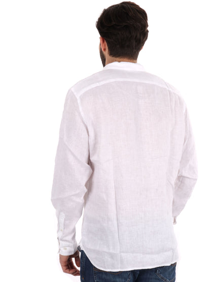 Camicia da uomo Timberland in lino bianca con colletto alla coreana