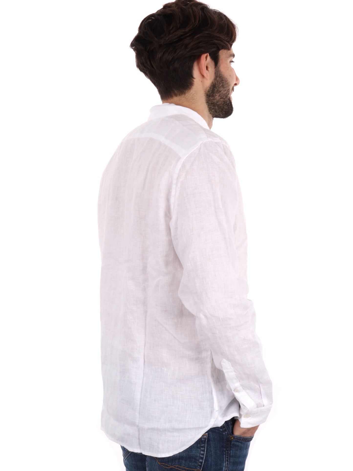 Camicia da uomo Timberland in lino bianca con colletto alla coreana