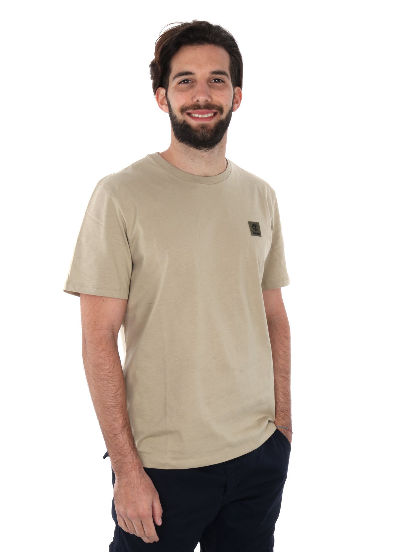 T-SHIRT CON PACH LOGO TIMBERLAND DA UOMO BEIGE