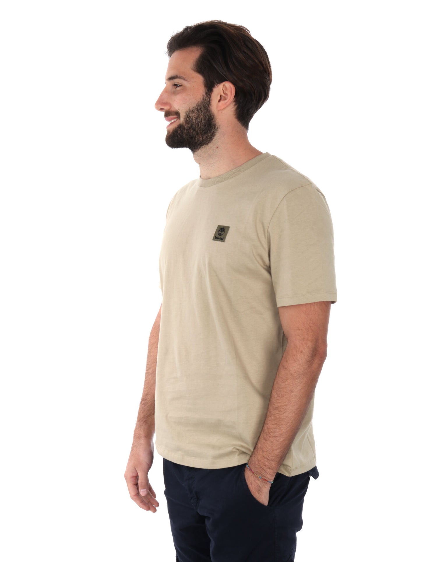 T-SHIRT CON PACH LOGO TIMBERLAND DA UOMO BEIGE