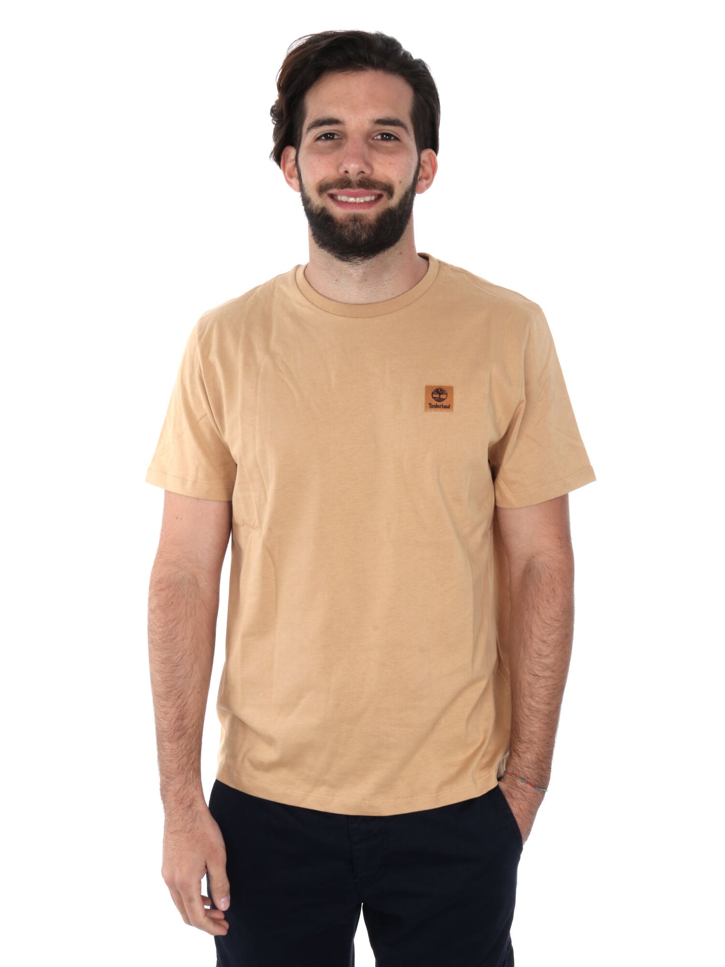 T-SHIRT CON PACH LOGO TIMBERLAND DA UOMO OCRA