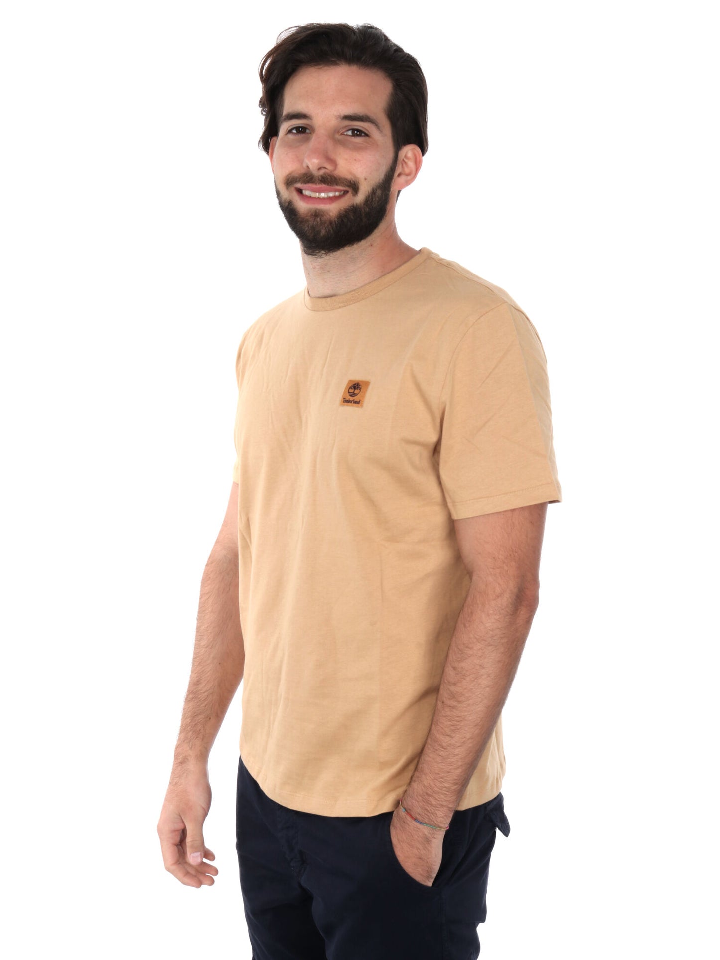T-SHIRT CON PACH LOGO TIMBERLAND DA UOMO OCRA