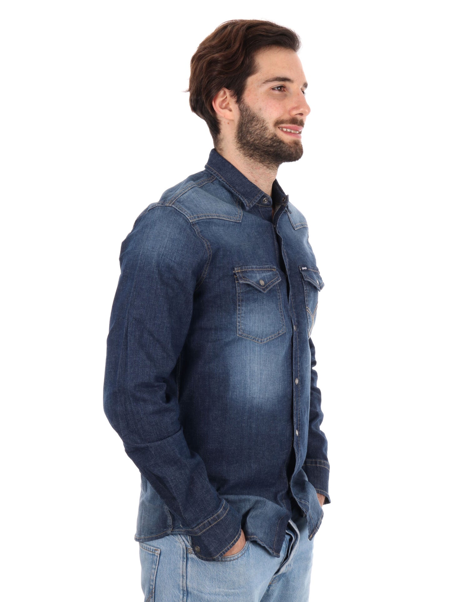 Camicia in denim Gas Kant uomo per cerimonia primavera-estate